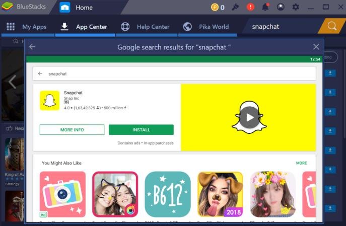 snapchat on bluestack